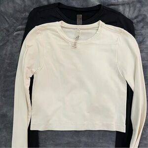 Garage White and Black Long Sleeve Crop Tops